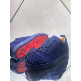 Christian Louboutin Louis Junior Spikes Flat Suede Sneakers Blue