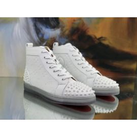 Christian Louboutin White Embossed "LoubinTheSky" Leather Lou Spikes 2 High-Top Sneakers